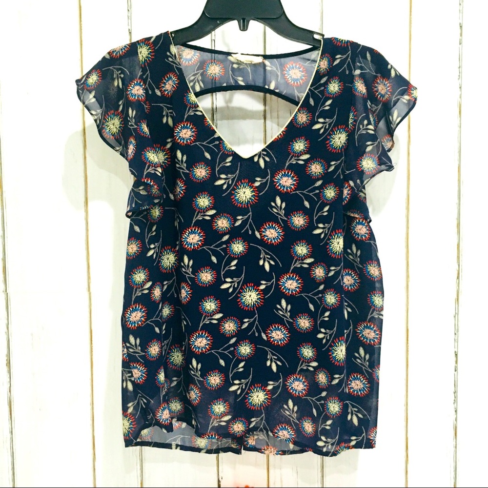 🌷3 Tops for $18 - Red, White & Blue Sheer Top with Silver Accents
